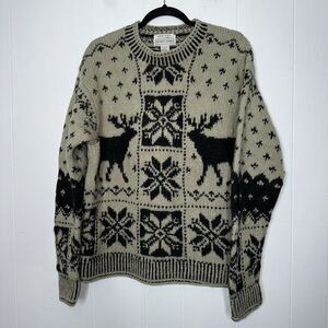 Vintage Jeffrey Banks Men’s Hand Knit Wool Sweater Fair Isle Deer Size XL